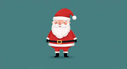 Festive Illustration of Santa Claus in Traditional Red Coat on a Solid Color Background, Holding a Staff and Gift Sack for New Year Celebrations