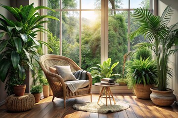 Fototapeta premium Cozy Reading Nook with Forest View