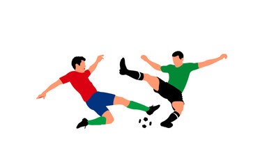 Two male soccer players on a pure white background