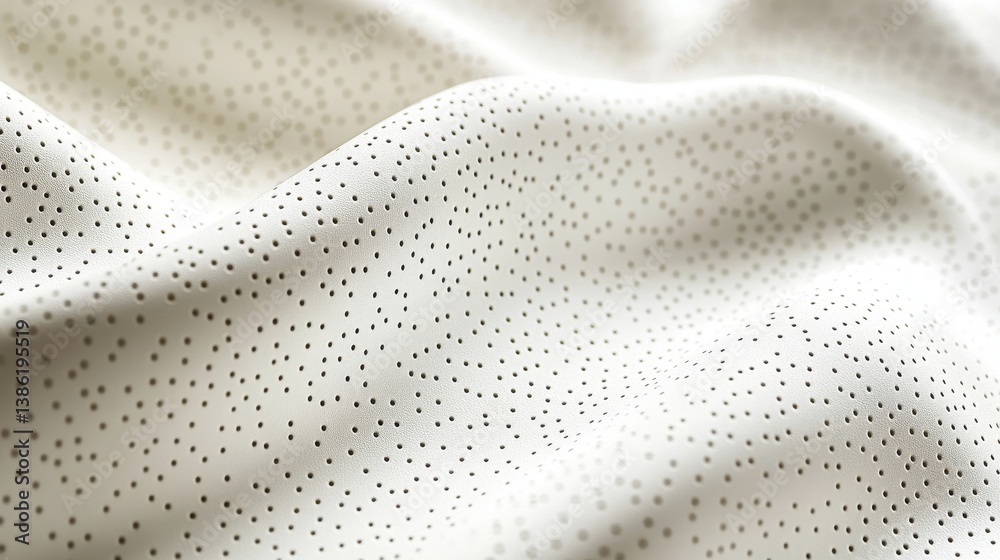 Poster Textured white fabric with intricate perforations creating a subtle design, perfect for modern interior decor or fashion applications