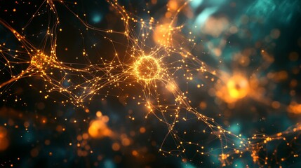 Obraz premium Neural Network Connections - Abstract depicting glowing neural network connections, ideal for science, technology, and medicine related projects
