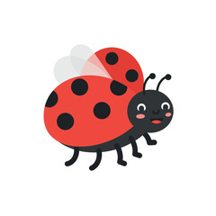 Obraz premium Cheerful ladybug with red wings and black spots in flat vector art style