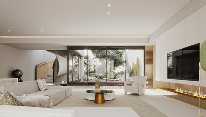 3d render luxury modern living room