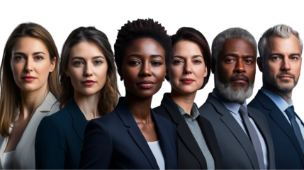 Business team composed of different types of people, a business team, the image of a professional team, a business team composed of people with different perspectives, on a transparent backgrounds