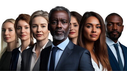 Business team composed of different types of people, a business team, the image of a professional team, a business team composed of people with different perspectives, on a transparent backgrounds