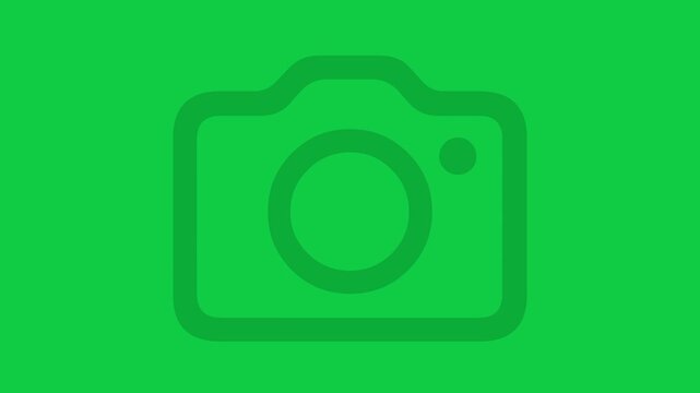 Camera Icon Animation, 4K Camera Lens Symbol Motion Graphic on Green Screen Background, photo camera icon vector illustration