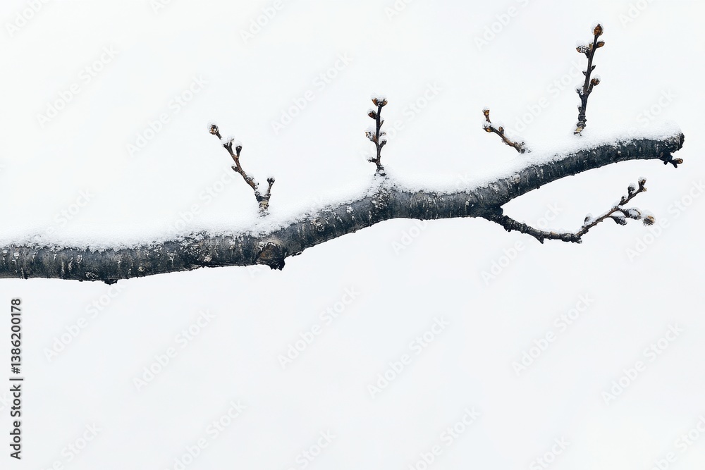 Poster warm sunlight filters through bare branches of a snowy tree in a tranquil winter forest during the l