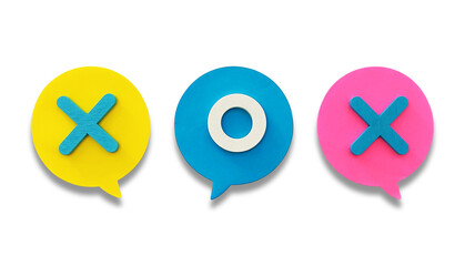 Tic tac toe game with speech bubbles on white background