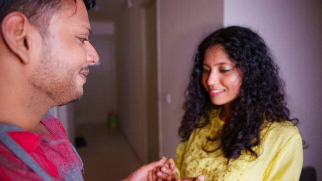 Lovers Hug Indoors Sharing a Warm Loving Smile