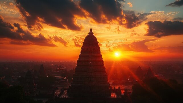 A serene sunset view behind the Chamundeshwari temple