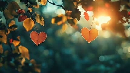 A serene nature scene with leaves shaped like hearts expressing gratitude