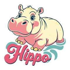 Cute hippopotamus. Vector isolated illustration with lettering