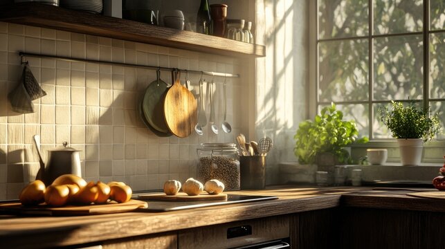 A serene kitchen setting with potol being prepared for cooking