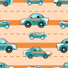 Pattern with kids cars with road background