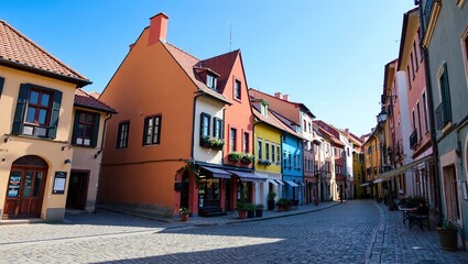Fototapeta premium Picturesque European Village - Cobblestone Streets & Colorful Houses