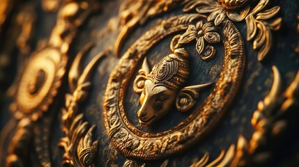 A close-up of traditional symbols representing Ram and Sita