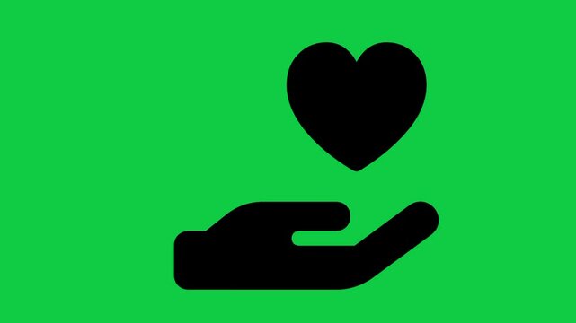 Hand Holding Heart Icon Animation, 4K Love and Care Symbol Motion Graphic on Green Screen