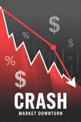 Fototapeta premium Market crash showing economic downturn with falling chart and percentage symbol