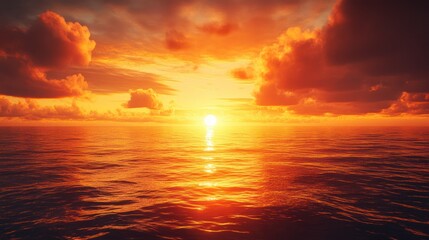 Fototapeta premium Fiery Sunset Over the Ocean: A Breathtaking Panorama