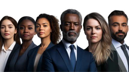 Group photo of a business team, collective photo of a business team, photo of a professional business team, business team made up of people from different cultures, on a transparent backgrounds