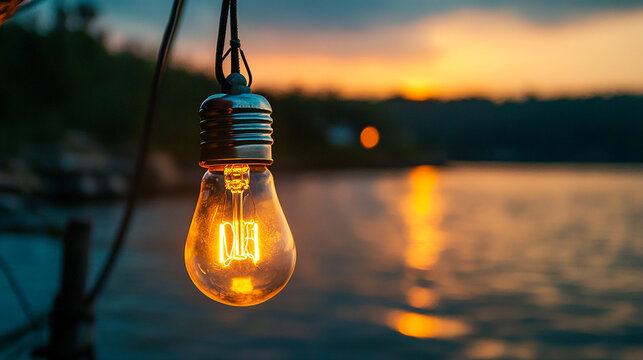 Light bulb icon turned on glowing gently on white ba