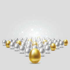 Gold and silver Eggs vector with white Background.
