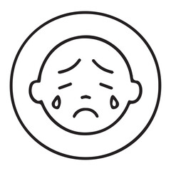 Obraz premium Minimal line icon of crying child with tears on cheeks in black and white. Childhood grief and emotional struggle concept