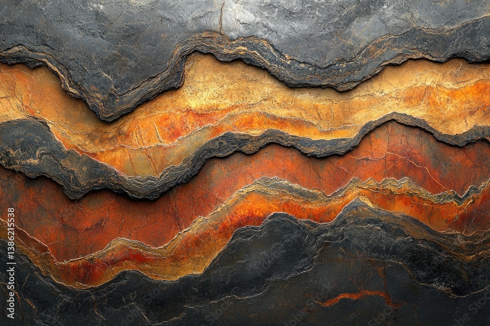 Fototapete abstract rock layers showcase a blend of dark gray and striking orange hues, creating an intriguing 