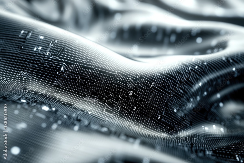 Poster Abstract depiction of a modern circuit board with a wavy, flowing design suggesting advanced technology and connectivity in a futuristic style.