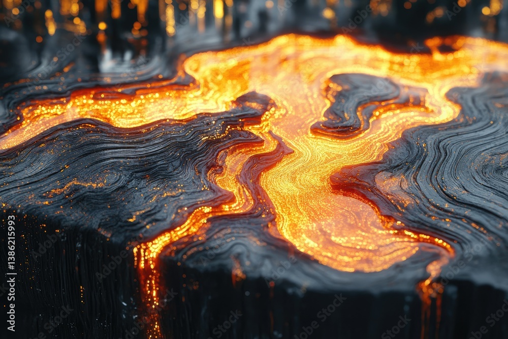 Poster Striking abstract rendering with molten gold flowing between dark, textured layers with subtle golden glimmers.