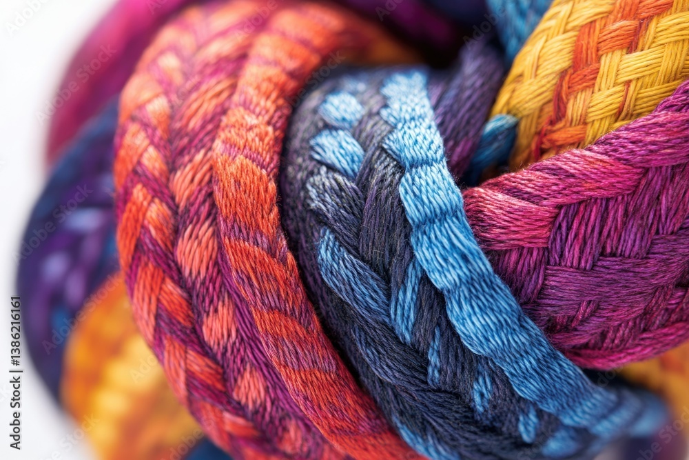 Poster a close-up shot reveals a vibrant ball of braided, textured fabric in multiple colors, creating an a