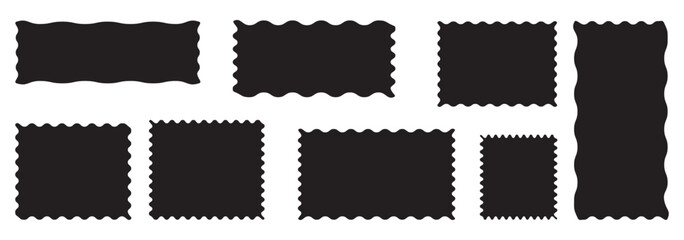 Zig zag Wavy Edge Rectangle, Vector Jagged Geometric Shapes. Oval, Circle Stickers Set. Abstract Elements for Frame, Stamp, Template, Promo Design, Web Design and Social