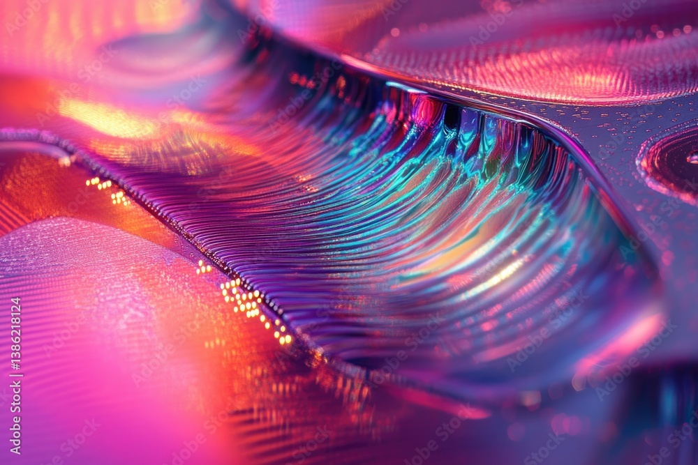 Poster Abstract flowing liquid art with holographic and iridescent colors, creating a captivating, futuristic, and dynamic visual.