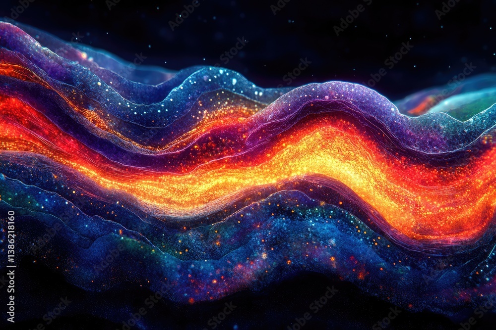 Poster abstract waves of colorful cosmic energy with stars, creating a stunning and ethereal celestial land