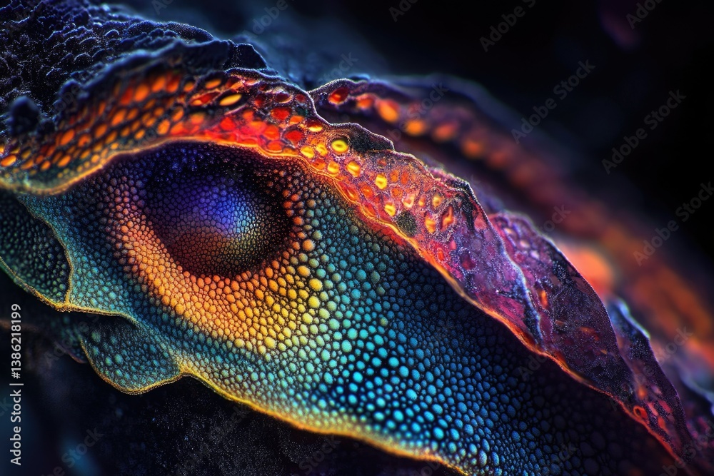 Poster an abstract, textured close-up of vibrant, iridescent scales with a mesmerizing gradient of colors, 
