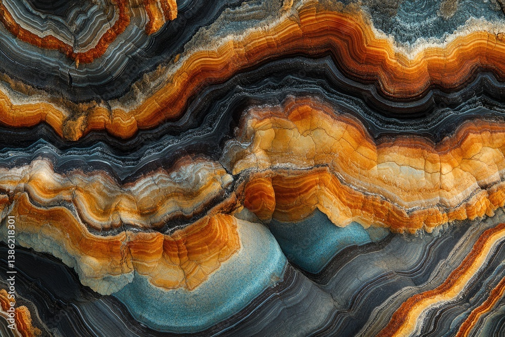 Poster Striated layers of earth tones create a captivating natural abstract with colors ranging from umber to sienna to blue-gray in intricate patterns.