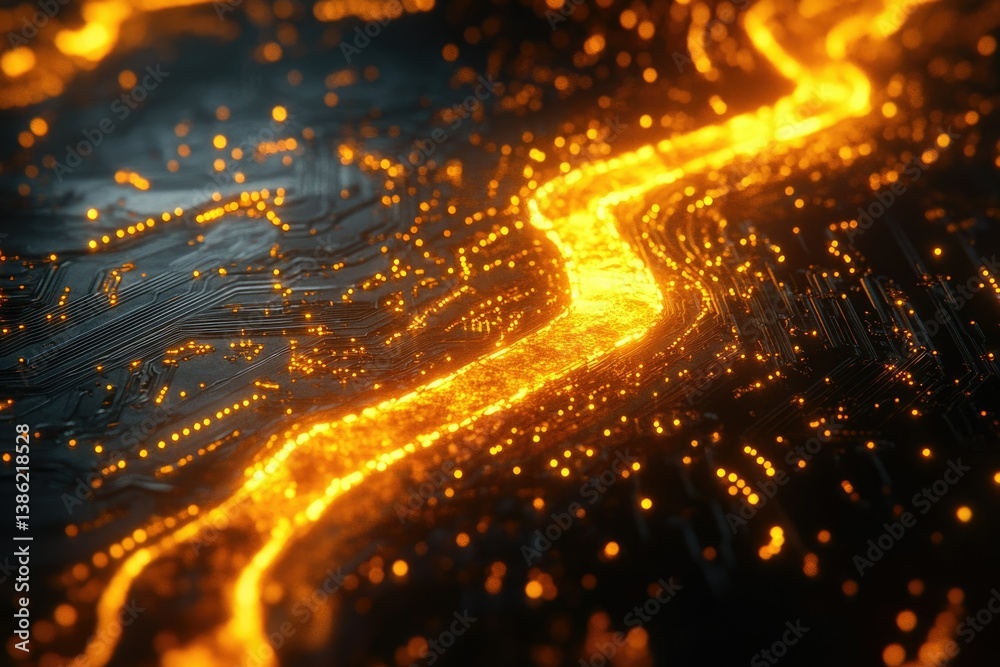 Poster Abstract circuit board with glowing pathways, symbolizing interconnected networks, data flow, and technological advancement in a digital landscape.