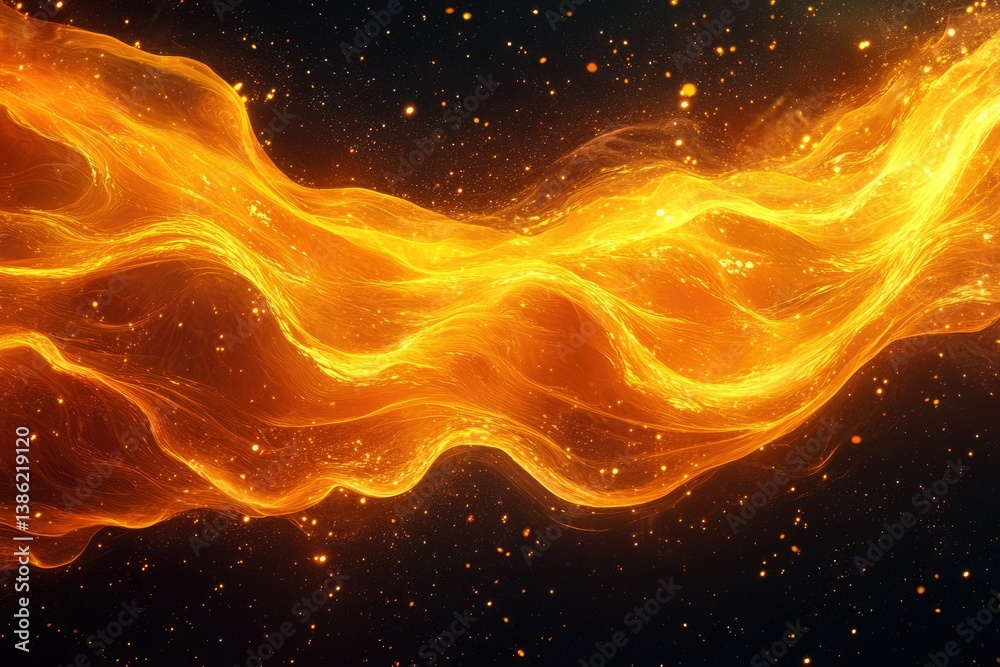 Aufkleber a vibrant orange and yellow stream flows across a dark space sprinkled with bright starlight, creati