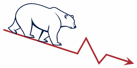 bear market vector illutration of a bear walking down with the red arrow representing stock market crash