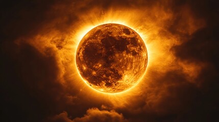 Obraz premium Fiery Celestial Body: A Blood Moon's fiery glow amidst the night's embrace