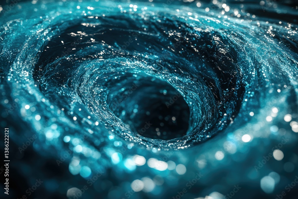 Fototapete A swirling vortex of ocean water, illuminated by sunlight, creating a mesmerizing display of energy and motion towards a dark center.