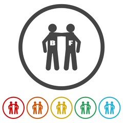 Best friends icon. Set icons in color circle buttons