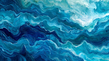 Ocean waves top-down view, deep blue and turquoise hues