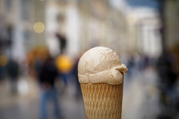 Ice cream waffles isolated in pedestrian zone