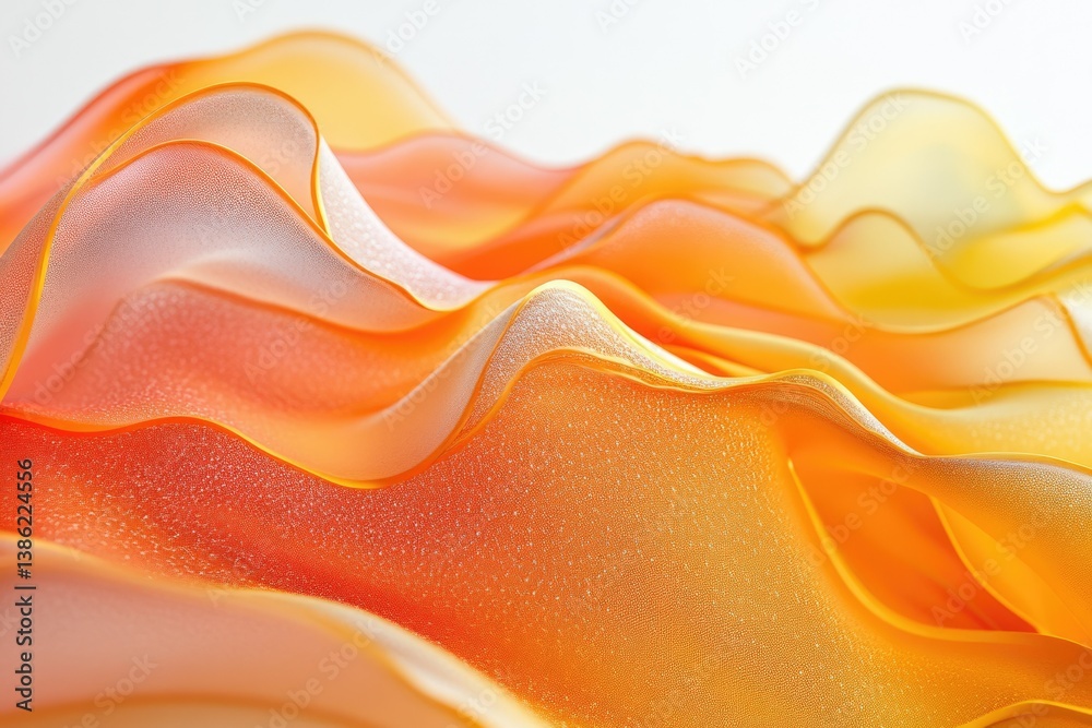 Poster Abstract image of layered, translucent fabric in gradient shades of orange and yellow, creating smooth, flowing waves and a sense of depth.