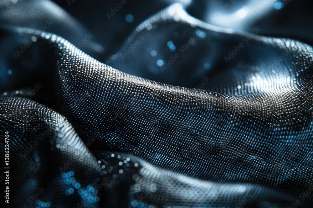 Fototapete a close-up shot showcases a dark blue, textured fabric with shimmering highlights, creating a dynami