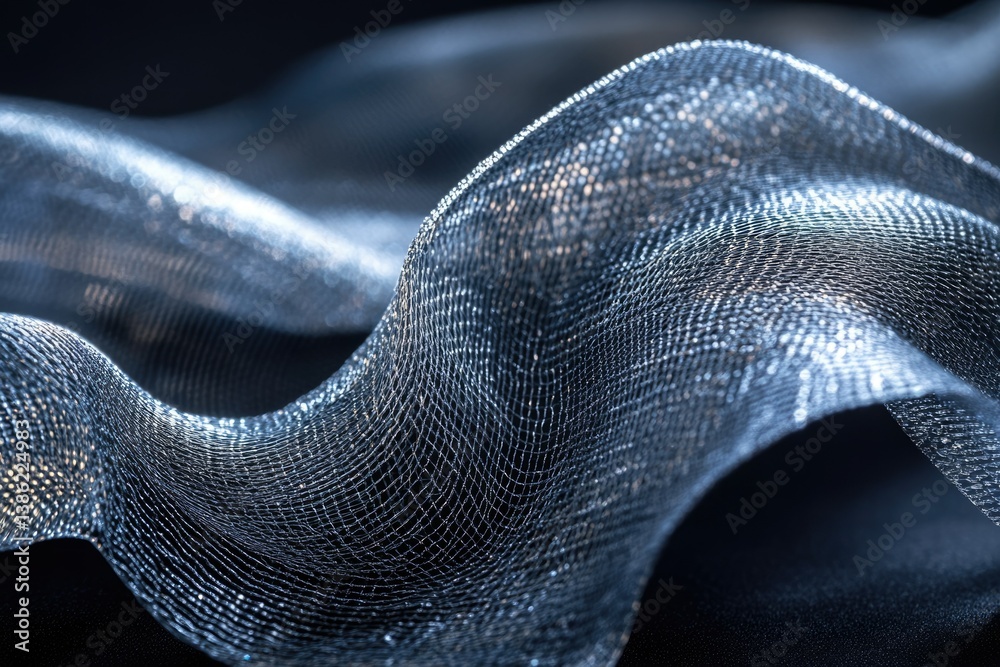 Poster an elegant, silvery-blue woven fabric creates a flowing, undulating pattern with shimmering detail a