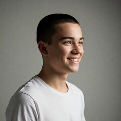 Obraz premium Profile Portrait of a Smiling Teenager with Buzz Cut