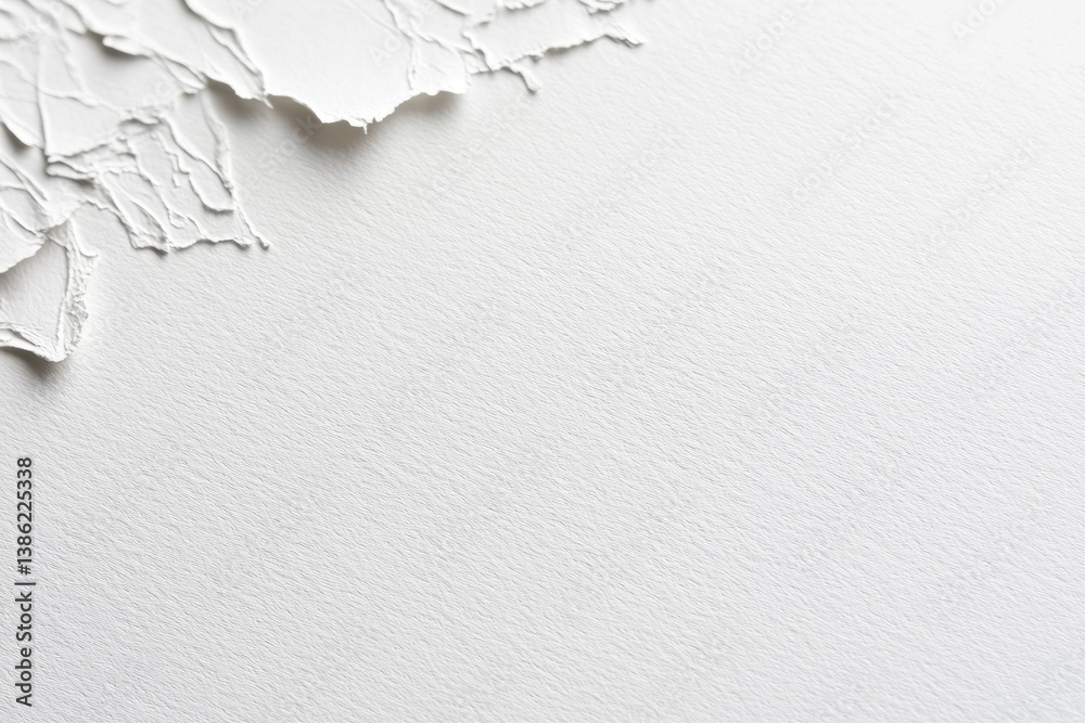 Fototapete Torn white paper with textured edge lying on a smooth surface, highlighting the contrast between rough and smooth textures in natural light