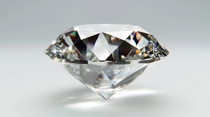 Large brilliant cut diamond reflecting light on white background
